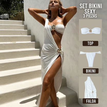 Conjunto bikini 3 piezas falda larga